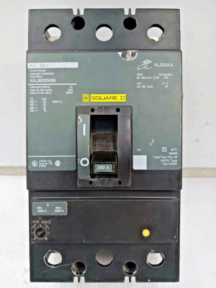 Square D 200 Amp Circuit Breaker 2 Pole 600 VAC / 250 VDC 25kA KAL26200WBB