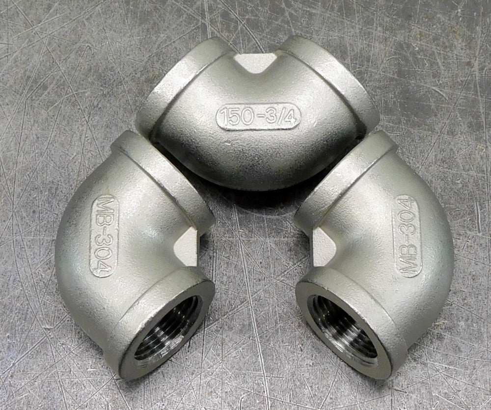 90° 304 Stainless Steel Elbow Fitting 3/4" NPT 150 PSI 150-3/4 Lot of Three (3)