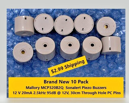 10 Pack Brand New Mallory Sonalert MCP320B2Q 12 V 20mA 2.5kHz 95dB @ 12V