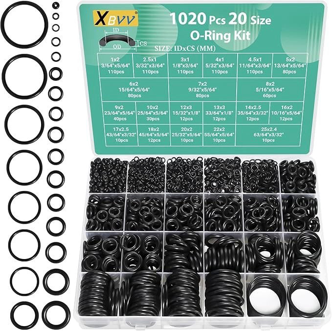 1020 Pcs O Ring Kit 20 Size Nitrile Rubber O Ring Assortment Set for Car Auto