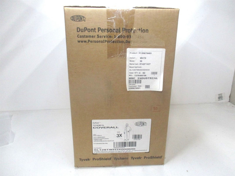 Dupont SL128TWH3X000600 3XL White Collared Coveralls with Attached Boots - Qty 6