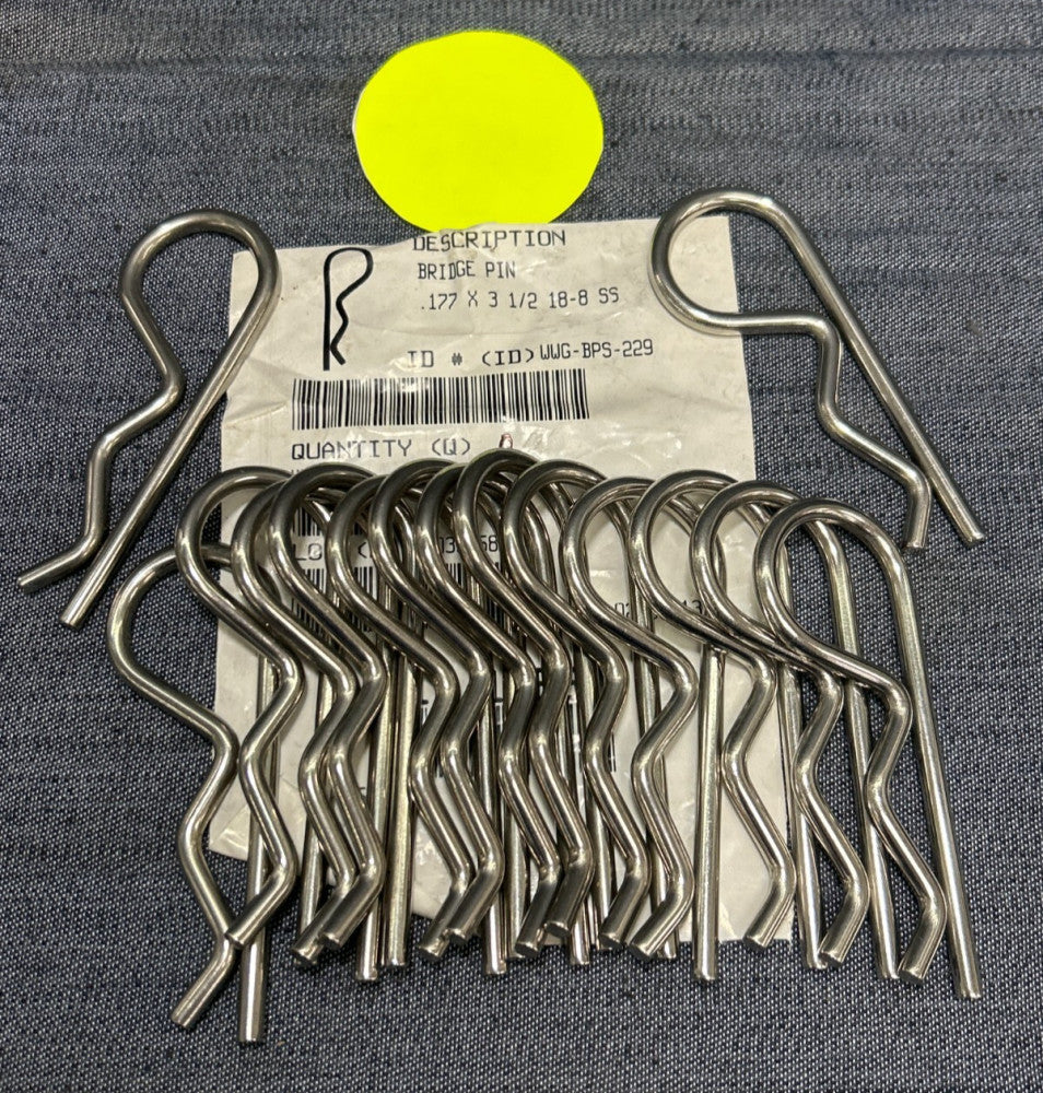 UNBRANDED STAINLESS STEEL BRIDGE PIN 1BBG9 .177 X 3-1/2" 18-8  LOT OF 15