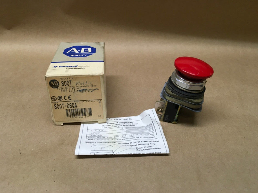 NEW ALLEN-BRADLEY 800T-D6QA SERIES T RED MUSHROOM HEAD PUSH BUTTON W/LOCK (KB)