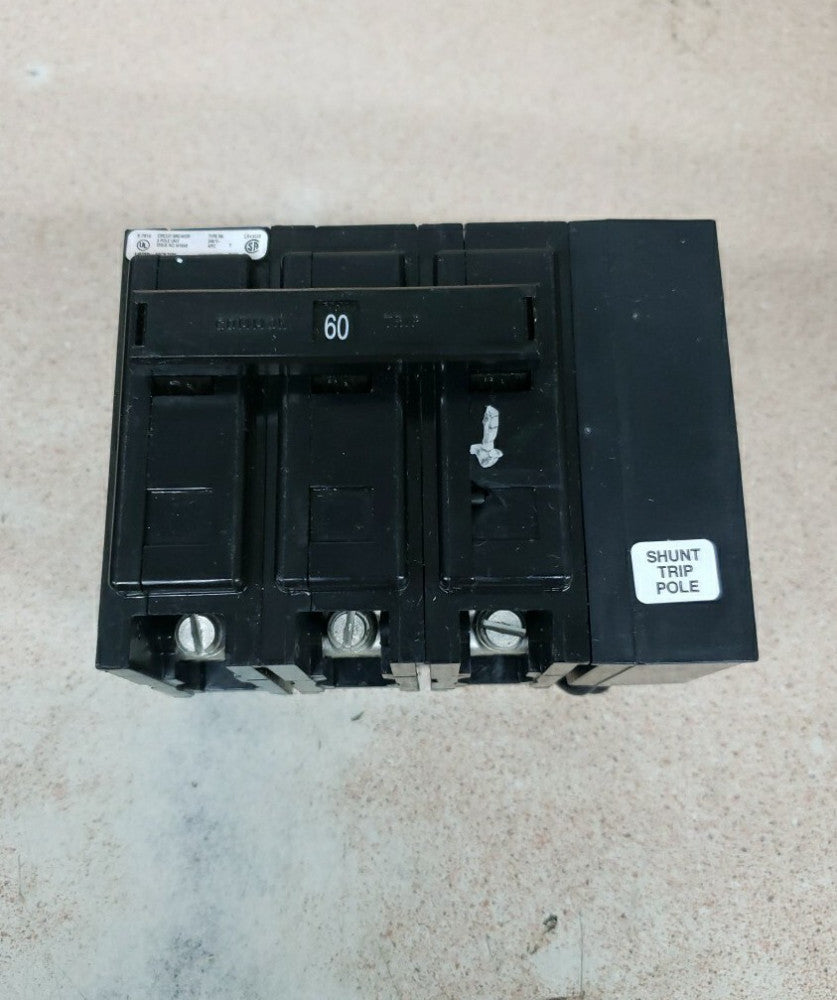 1) New! Eaton BAB3060HS BA 3P 60A 240V Circuit Breaker W/120V Shunt Trip Chipped