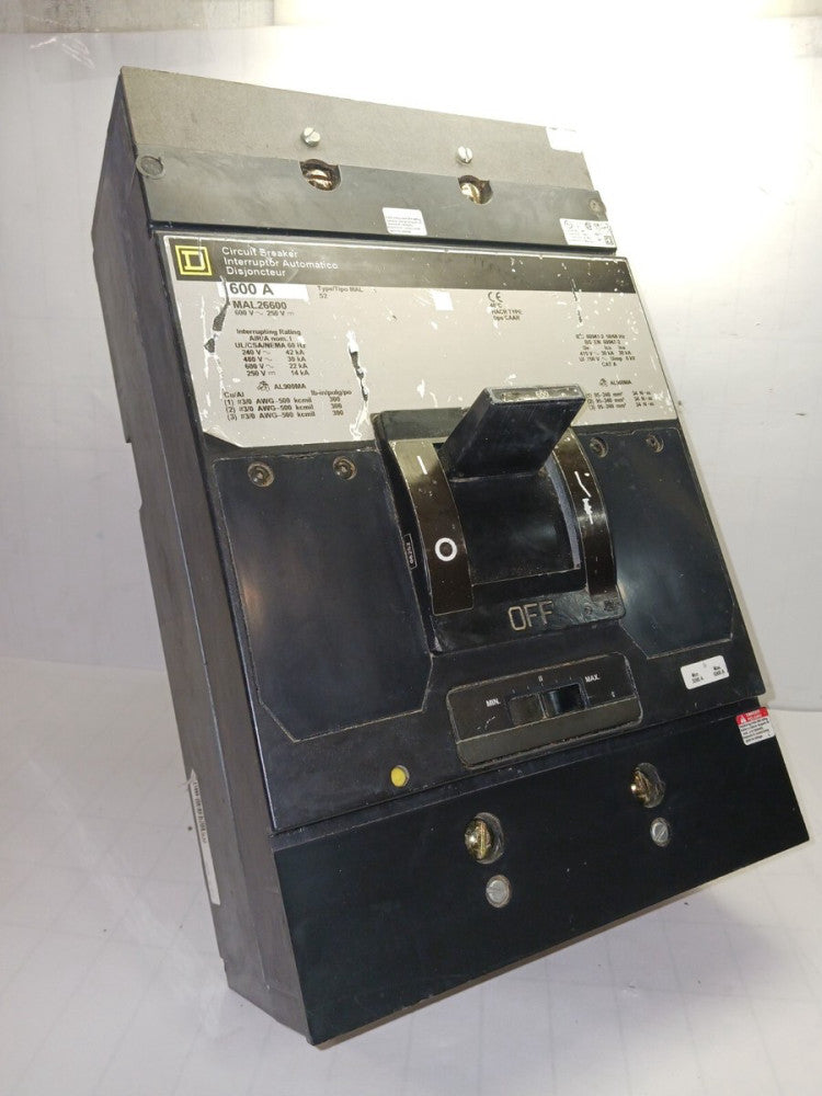 SQUARE D MAL26600 600 AMP CIRCUIT BREAKER 2 POLE 600 VAC 250 VDC