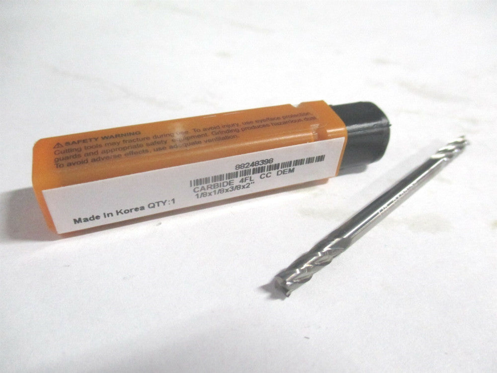 (750453) 1/8" x 3/8" x 1/8" x 2" OAL Solid Carbide 4 Flute Square End Mill 