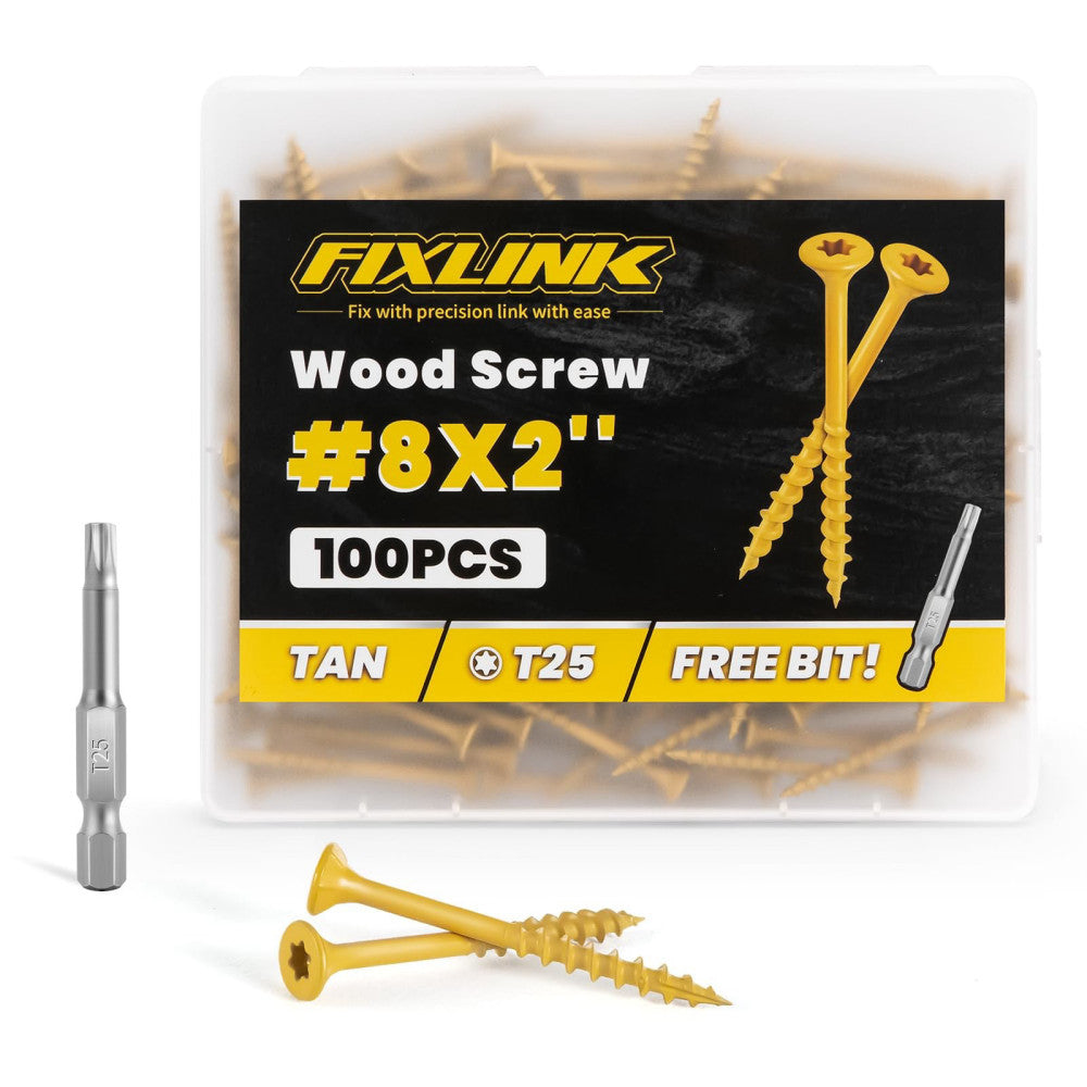 Wood Screws 2 Inch FIXLINK Deck Screws #8 x 2 100 PCS Epoxy Coated T25 Star B...