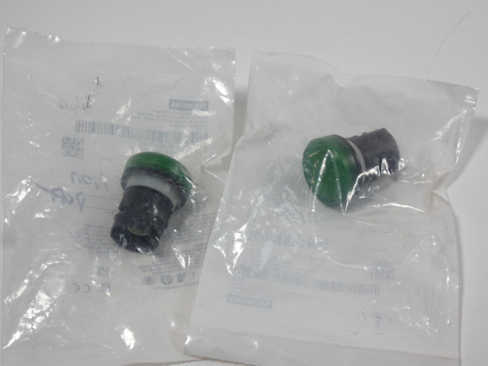 *Lot of 2* Siemens 3SU1001-6AA40-0AA0 22mm Green Indicator Light - NEW Surplus!