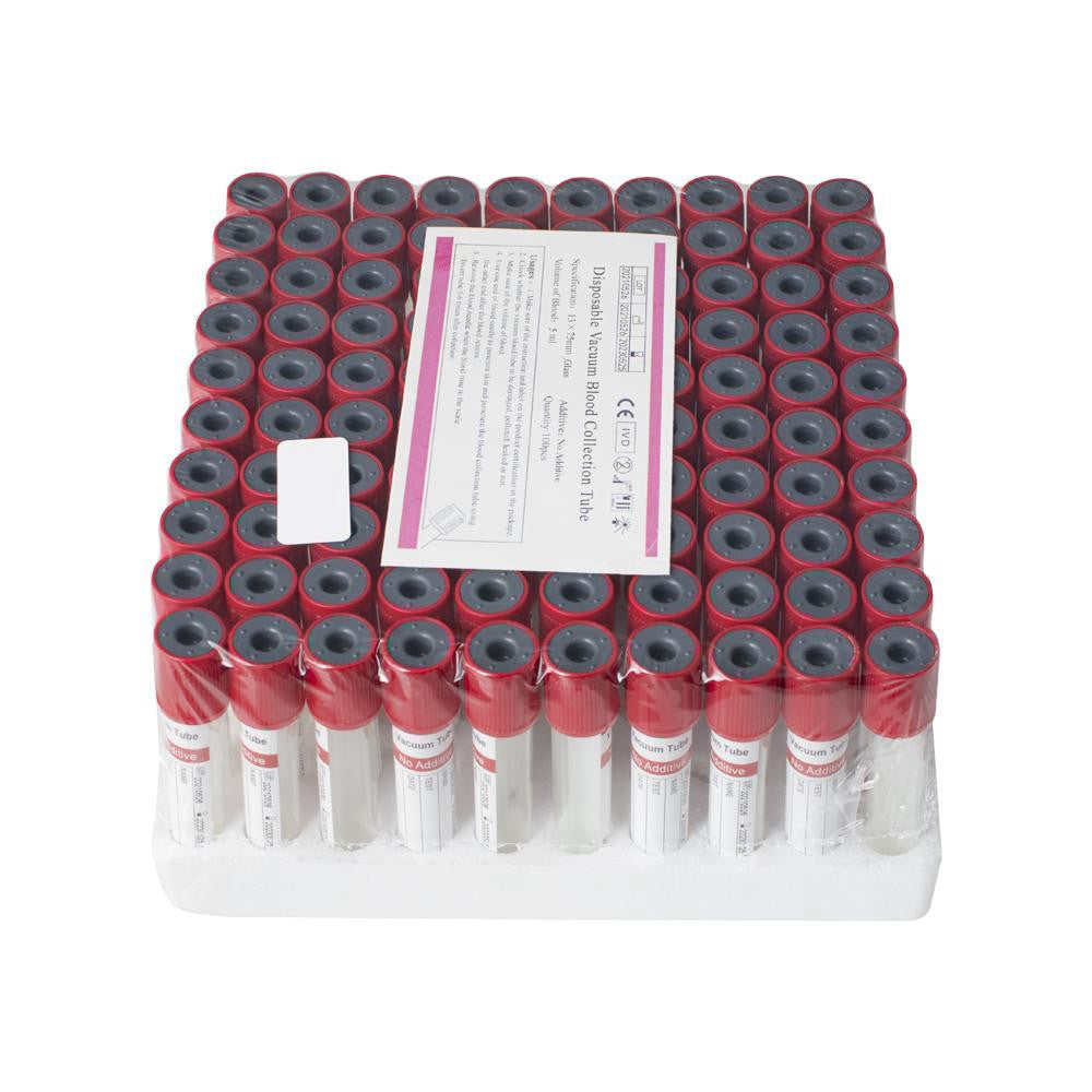 Sterile Glass Blood Collection Tubes No Additive 5mL of 100 For Medical Use