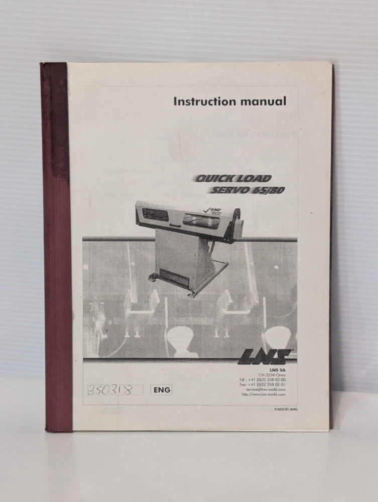 LNS Quick Load Servo 65/80 Instruction, Operation & Start Up Manual, as shown