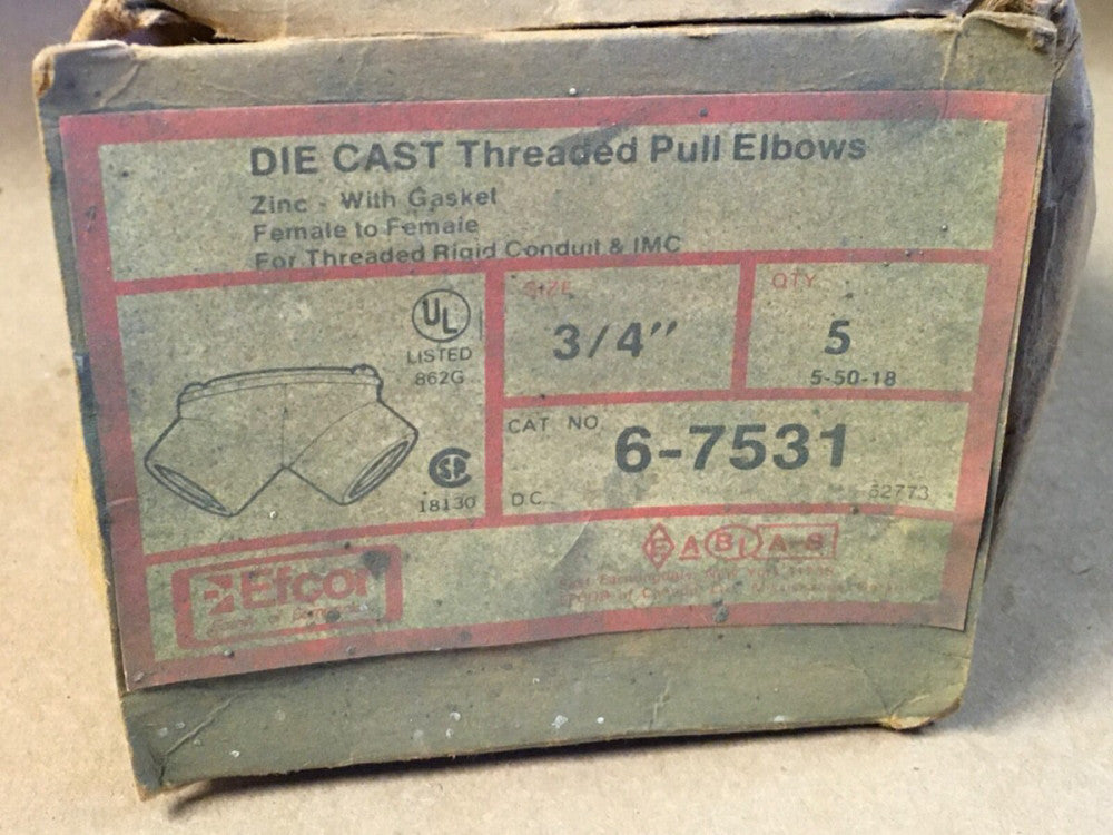 Efcor 6-7531 3/4" Die Cast Pull Elbow Rigid Threaded w/Gasket *Box of 5*  (KB)