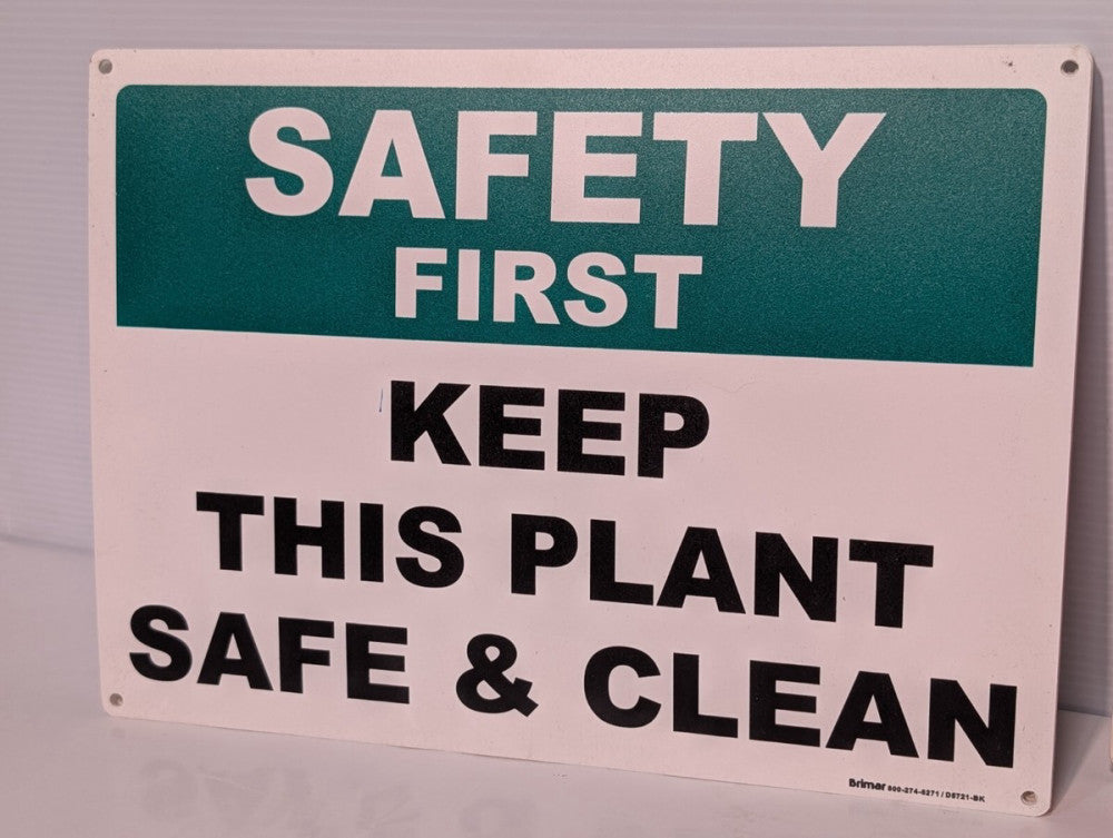 Lot of 8 Brimar Safety Sign "Safety First Keep This Plant Safe & Clean", OSHA