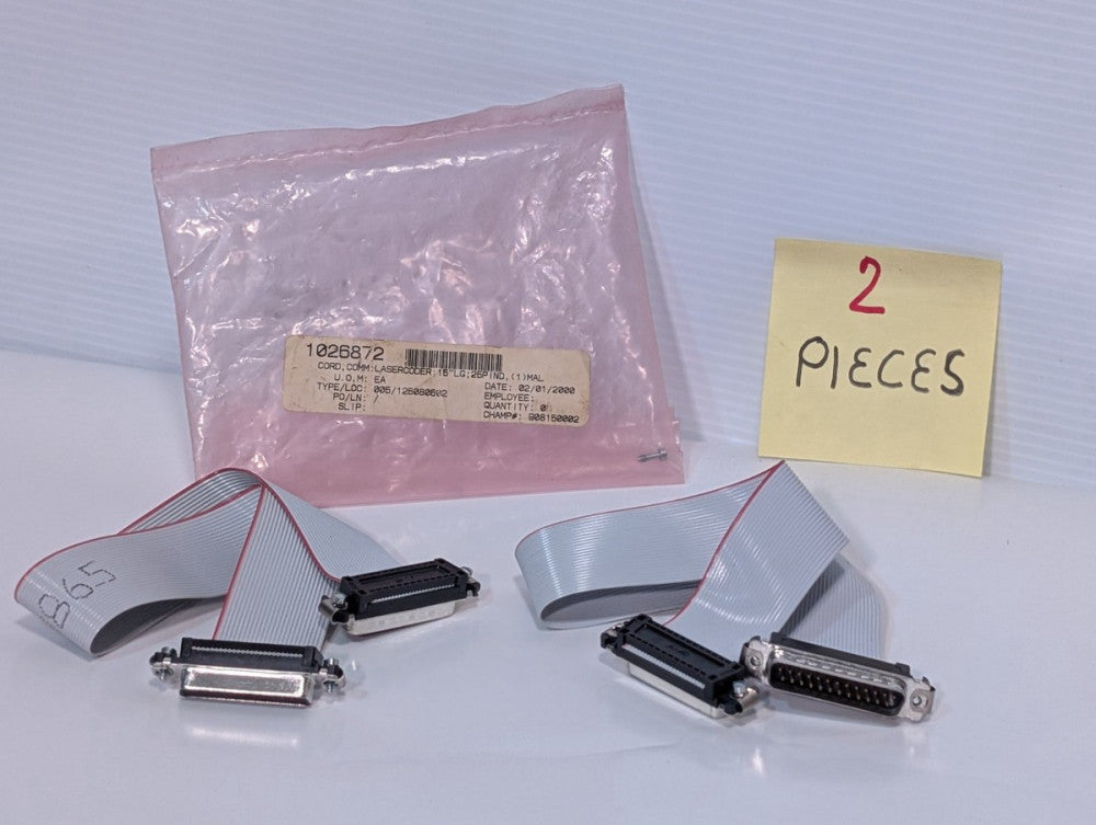 Lot of 2 Unbranded Ribbon Cable, 15", 25 Pin (F) to 25 Pin (M) Amphenol Ends