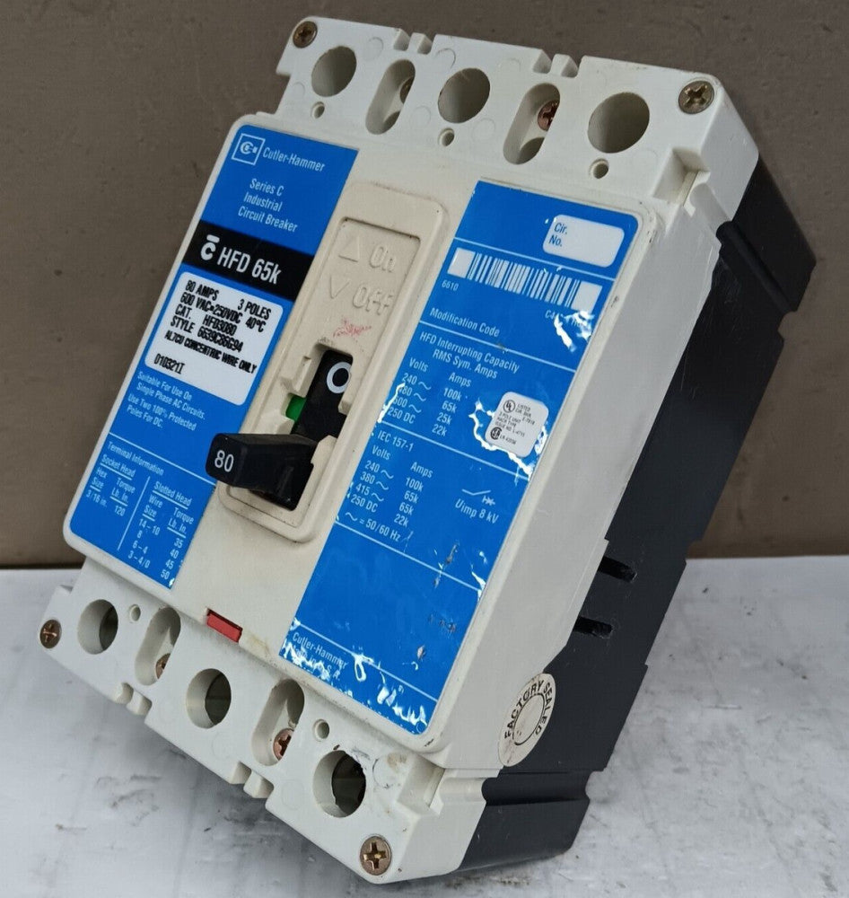 CUTLER-HAMMER 80 AMP CIRCUIT BREAKER 3 POLE 600 VAC 100kA @ 240V HFD3080