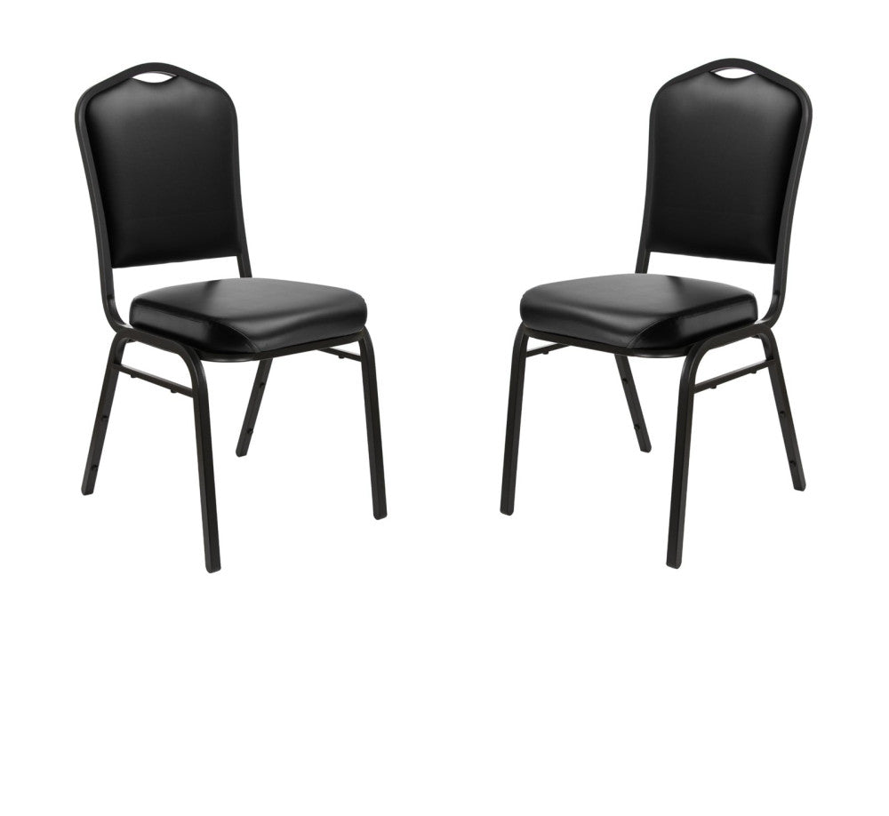 Vinyl Padded Stackable Banquet Chair, Black Vinyl Upholstery, Durable Steel F...