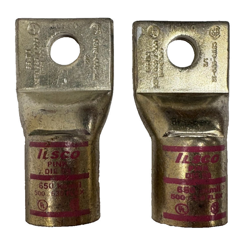 LOT OF2 ONE-HOLE LUG COMPRESSION CONNECTOR, 1/0 AWG WIRE SIZE, 3/8" IN STUD SIZE