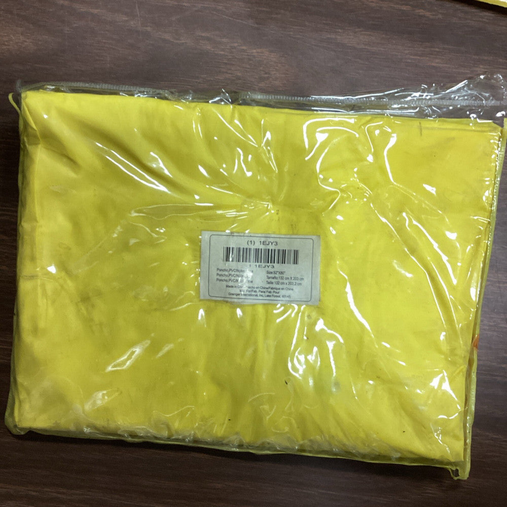 52” X 80” 1EJY3 Rain Poncho With Hood, PVC Nylon, Yellow