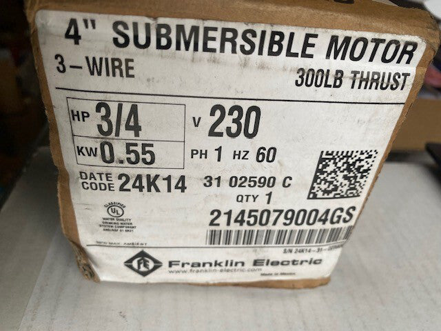 Franklin Electric 2145079004GS 4" Submersible Well Motor 3/4HP 230V 60Hz