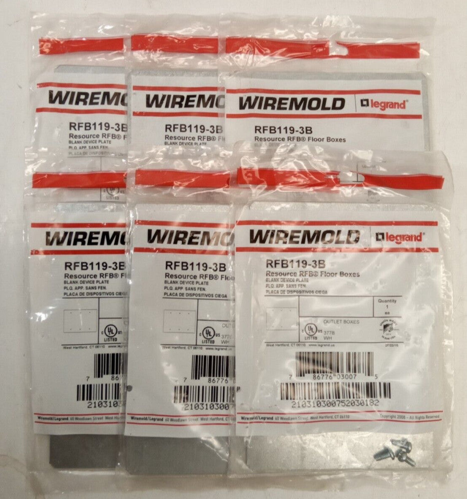 Wiremold RFB119-3B Triple Gang Blank Device Plate (Lot Of 6)