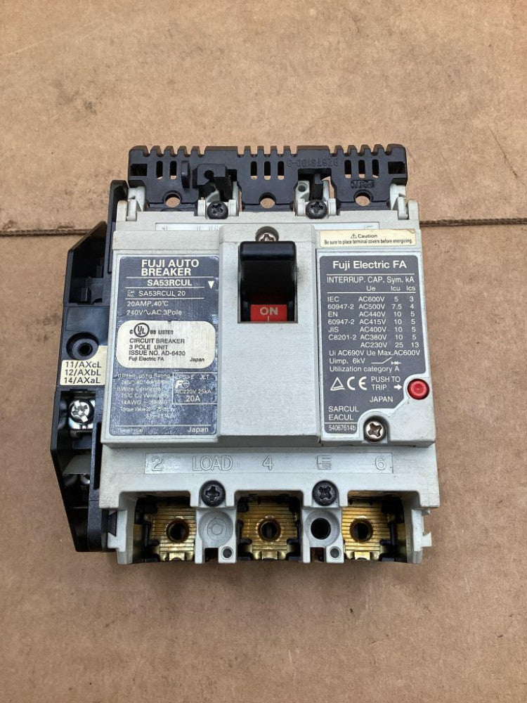 Fuji Electric 3 Pole Breaker; SA53RCUL 20; 20A 240V