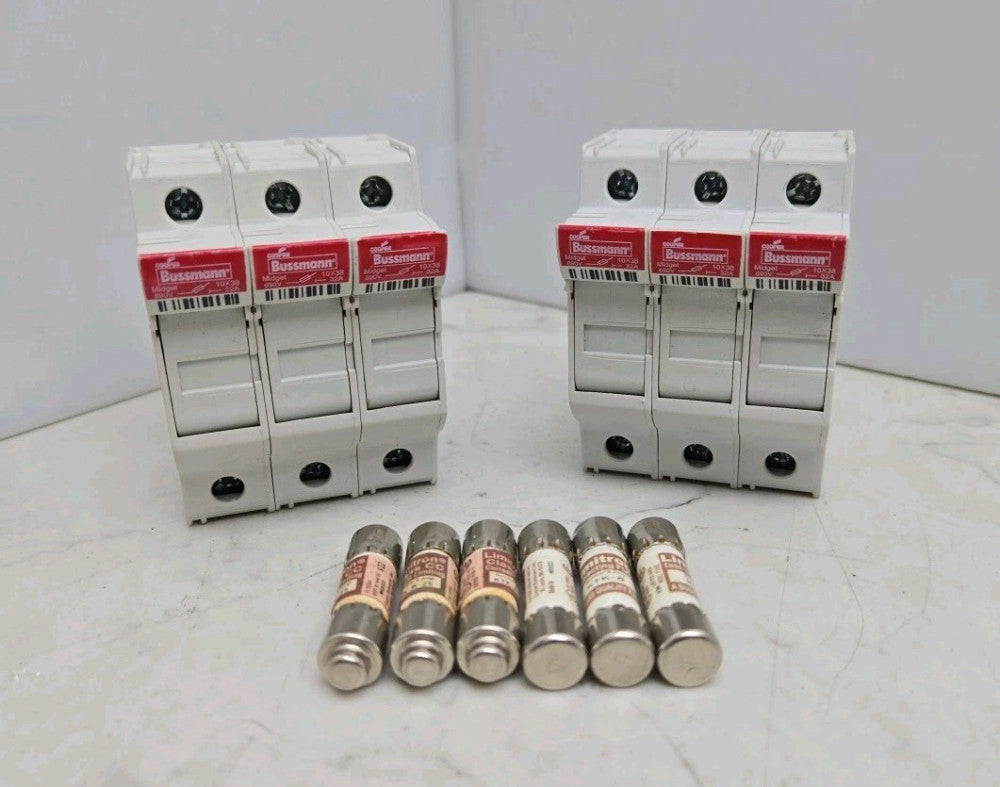 2 Pk Cooper Bussmann CHM3DU 32A 600V Midget CHM 3DU Fuse Holder 3 Pole w/ Fuses