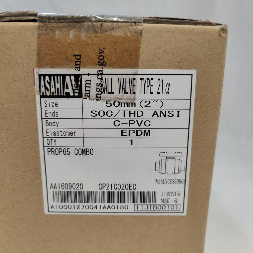Asahi AV V2ALVCES8050 Ball Type 2” 50MM SOC/THD ANSI C-PVC