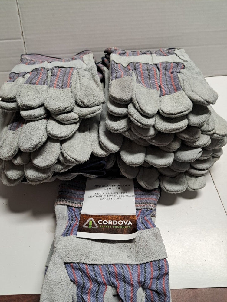 12 PAIR Cordova Regular Shoulder Leather Gloves, Joint Palm,  Safety Cuff Size L