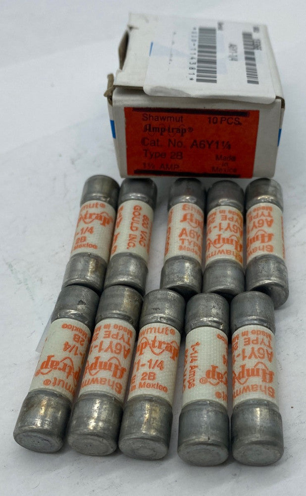 Gould Shawmut A6Y 1 1/4 Amp-Trap Fuses, 600VAC 6.25Amp, Type 2B Lot of 10