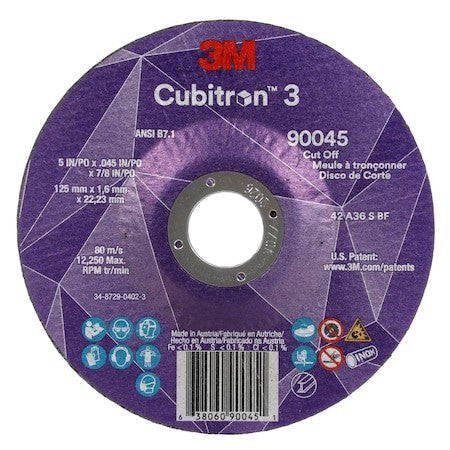 3M Cubitron 90045 Cut-Off Wheel, Type 27, 5 In Dia, 0.045 In Thick, 7/8 In