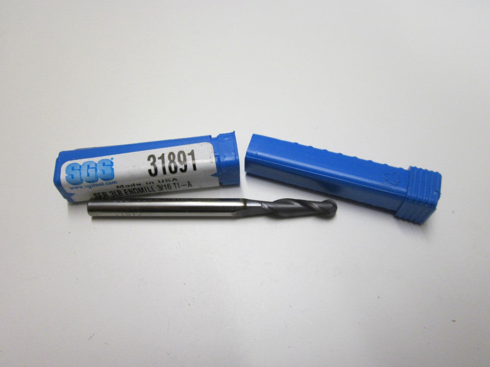 NEW SGS 31891 Solid Carbide 2 Flute Ball End Mill 3/16" Cut AlTiN Coated
