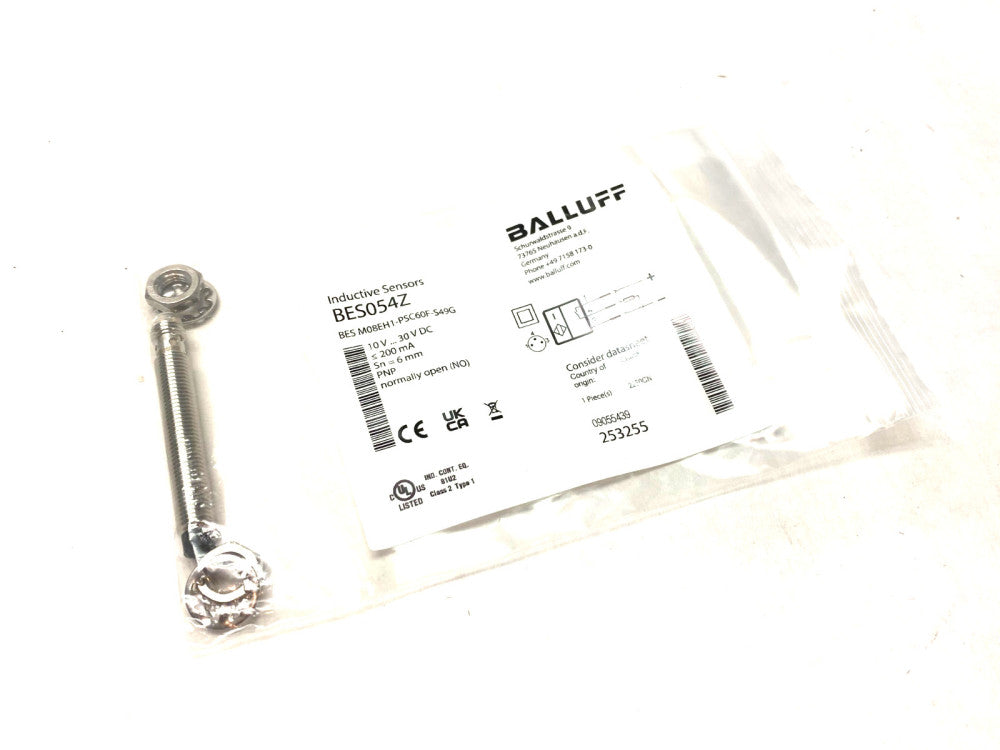 Balluff BES054Z Inductive Proximity Sensor PNP 6mm Range BES M08EH1-PSC60F-S49G