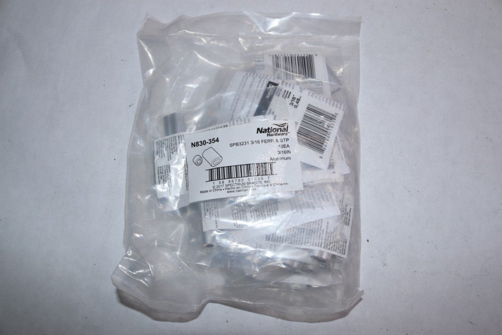 (10-Pk) National Hardware Ferrule and Stop Aluminum 3/16" Dia. Cable N830-354