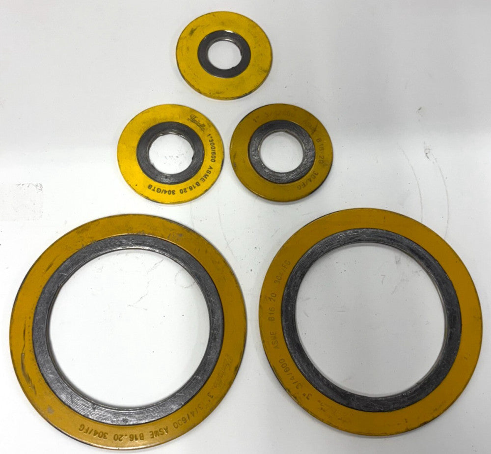 FLEXITALLIC SPIRAL WOUND GASKET LOT OF 5 SIZES 3/4" 1/2" 3" 304 STAINLESS STEEL
