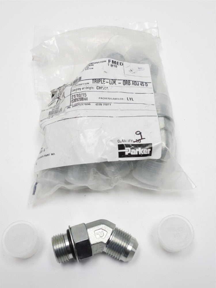 9pcs Parker 10 V50X-S Triple-LOK 45° Straight Thread Elbow 37° Flare / SAE-ORB