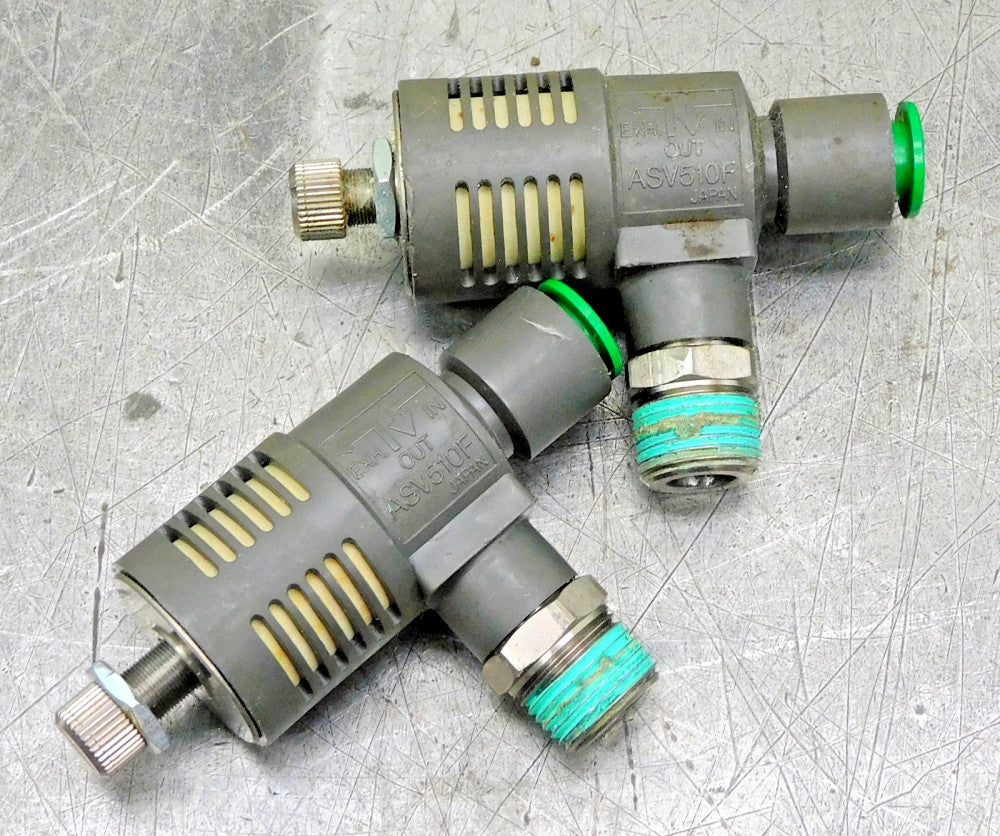 SMC ASV510F Speed Flow Control Valve 3/8" Push Connect x 1/4" NPT Lot of Two (2)