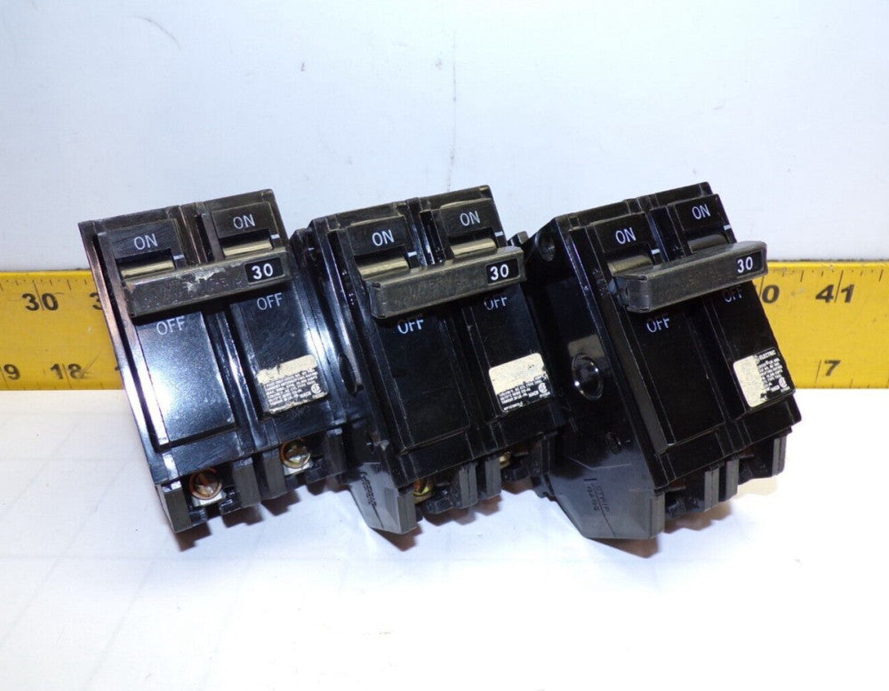 3) GE 30 Amp Circuit Breakers 120/240 VAC 2 Pole  THQL2130  LOT OF 3