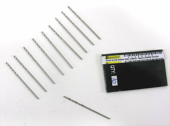 No. 62 5/8" x 1-1/2" OAL Slow Spiral Drill Bits - 10 Pieces 