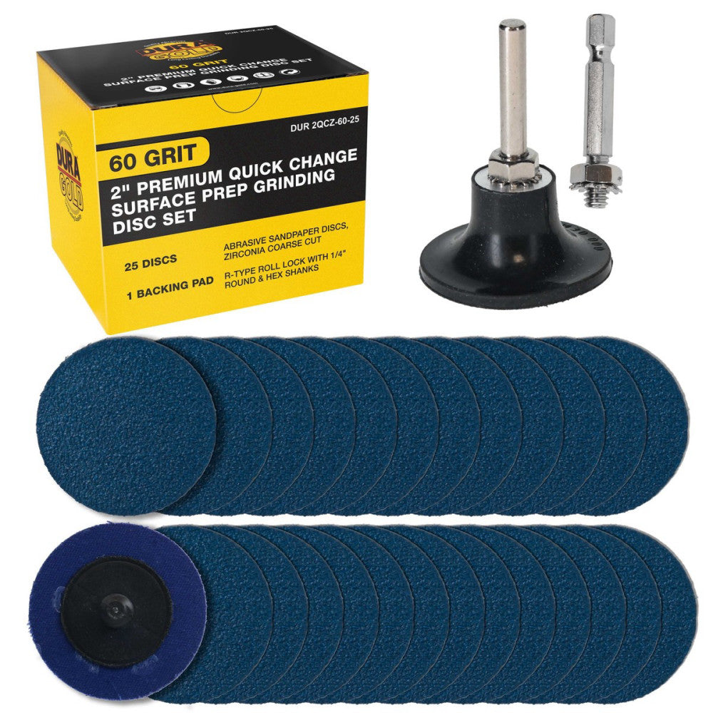 Dura-Gold 2" 60 Grit Quick Change Surface Prep Grinding Disc Set, 25 Discs, Pad