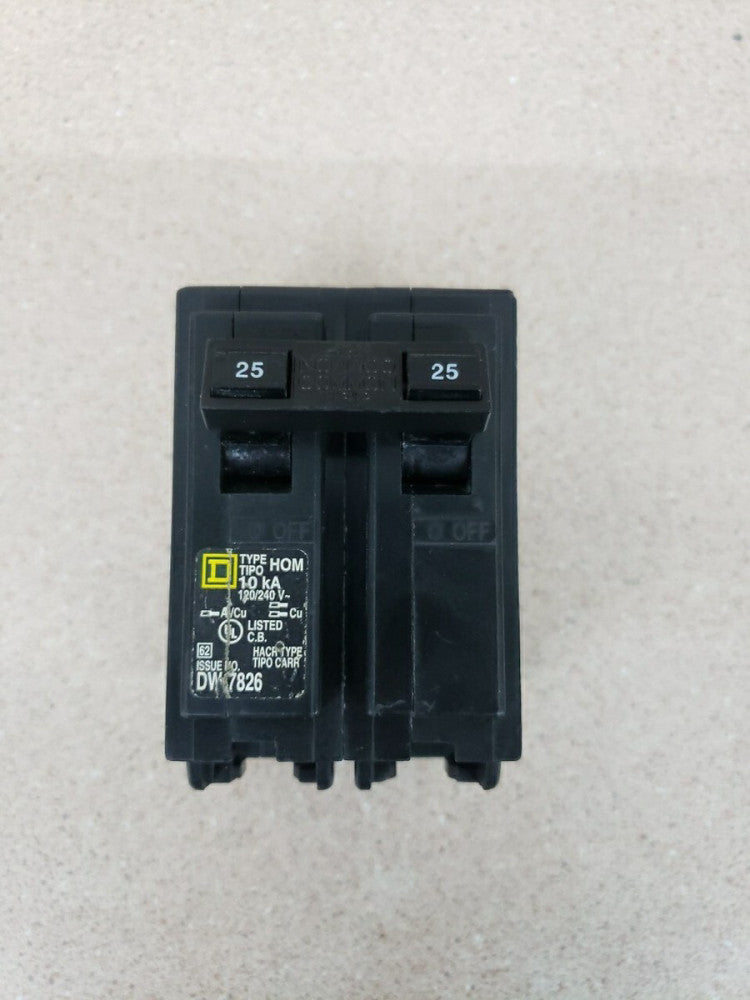 SQUARE D HOM225, 25 Amp, 240 Volt, 2 Pole, Circuit Breaker 