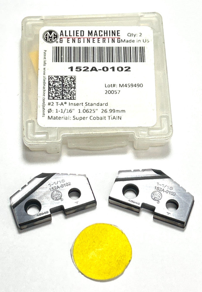 ALLIED MACHINE DRILL INSERT 152A-0102  DIAMETER 1-1/6"  #2 T-A   LOT OF 2