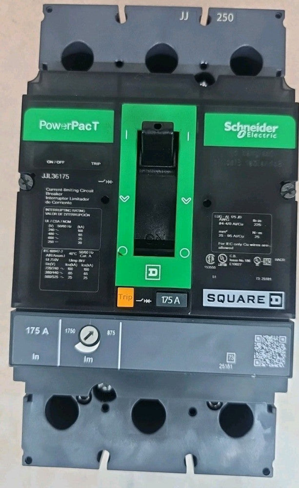 Square D NTO Circuit Breaker JJL36175 Powerpact 3 pole 175 amp 600v 65kA@480v