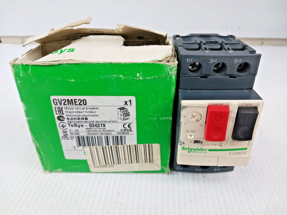 New Schneider Electric 13 - 18 Amp Motor Circuit Breaker 3 Pole 600 VAC GV2ME20