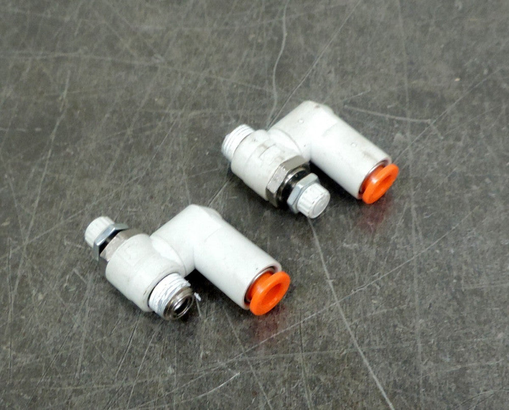 SMC 1/8" NPT X 1/4" Pneumatic Flow Valve Push to Connect Fitting Lot of 2