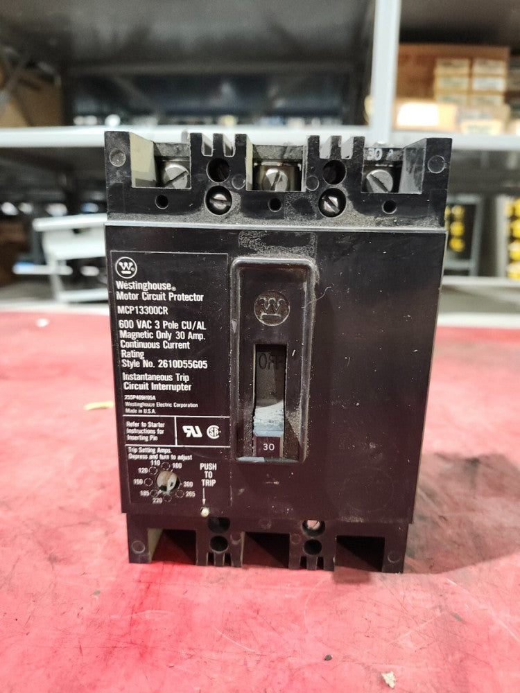 USED WESTINGHOUSE CIRCUIT BREAKER 600 VAC 3-POLE 30AMPS MCP13300CR