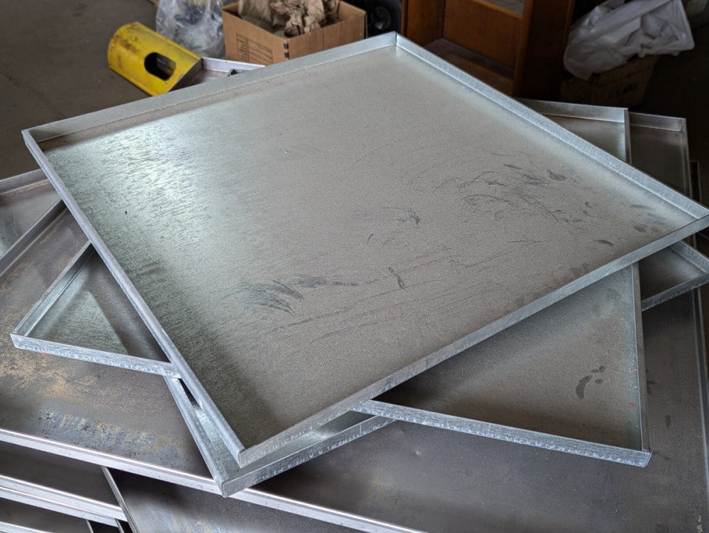 Lot of 3 Galvanized Steel Drain / Drip Pans,  27.5" x 27.25", No Hole, Many Uses