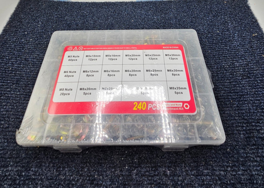 (QTY 480)   Bolts and Nuts Assortment Assembly M5, M6, M8