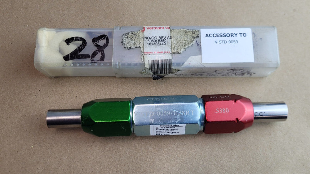 Vermont Gage V-STD-0059 / U28RT .5060 .5380 Class Y Go / No Go Gage
