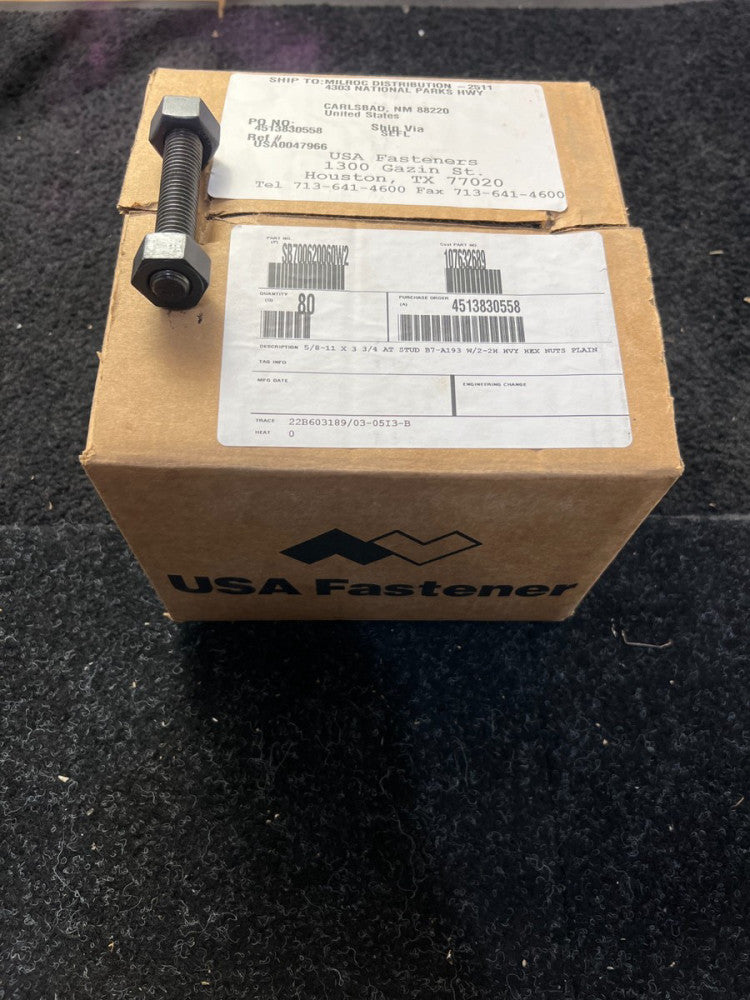 (QTY 80) USA Fastener SB700620060W2 5/8-11 x 3-3/4 AT STUD B7-A193 Fully Thread