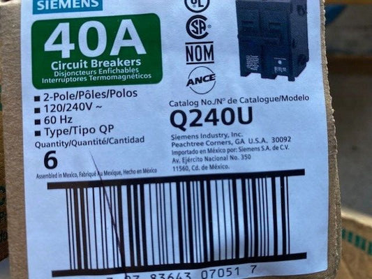 (6 PACK) SIEMENS Q240 2 POLE 40A/AMP CIRCUIT BREAKER Q240U