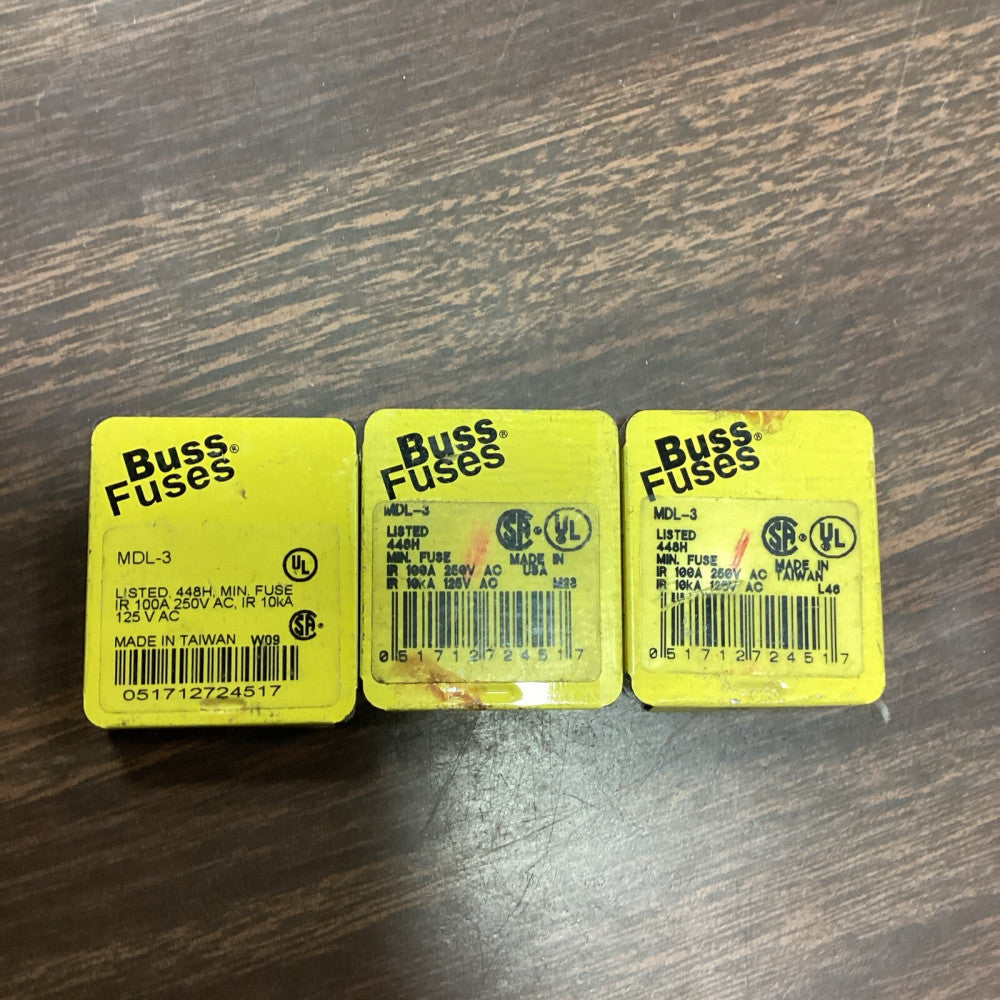 PACK OF 7 BUSS BUSSMANN MDL-3 FUSES 250V UL LISTED